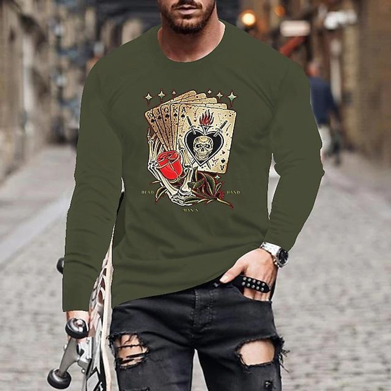 Men's Unisex T Shirt Tee Hot Stamping Skull Poker Crew Neck Street