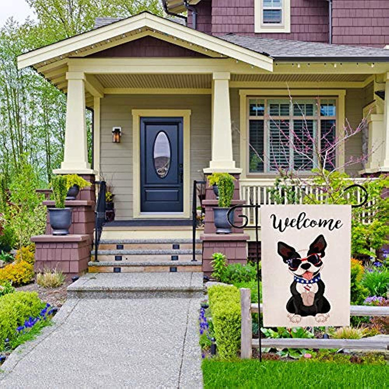 Welcome Garden Flag Double Sided Cute Boston Terrier Celebrating Yard Outdoor Flag 12 X 18 Inch