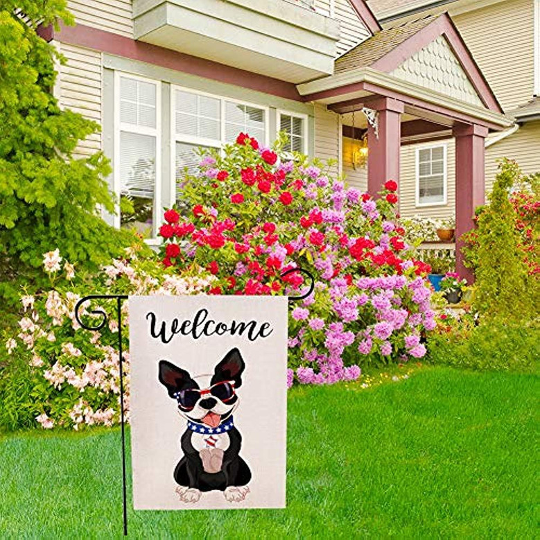 Welcome Garden Flag Double Sided Cute Boston Terrier Celebrating Yard Outdoor Flag 12 X 18 Inch