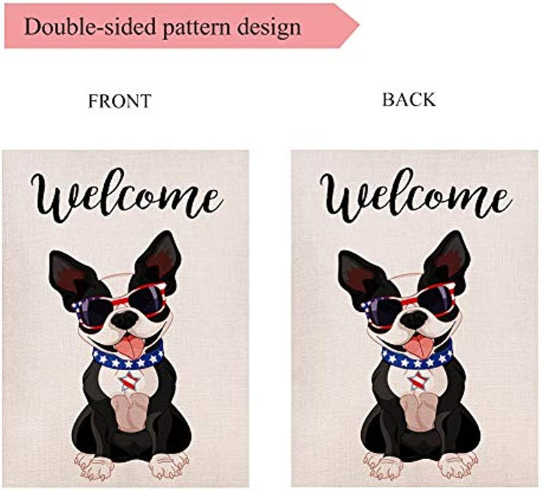 Welcome Garden Flag Double Sided Cute Boston Terrier Celebrating Yard Outdoor Flag 12 X 18 Inch