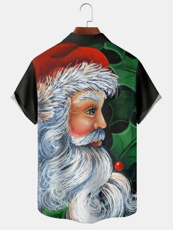 Men's Back Christmas Print Casual Breathable Pocket Bowling Short Sleeve Shirt Gift For Him