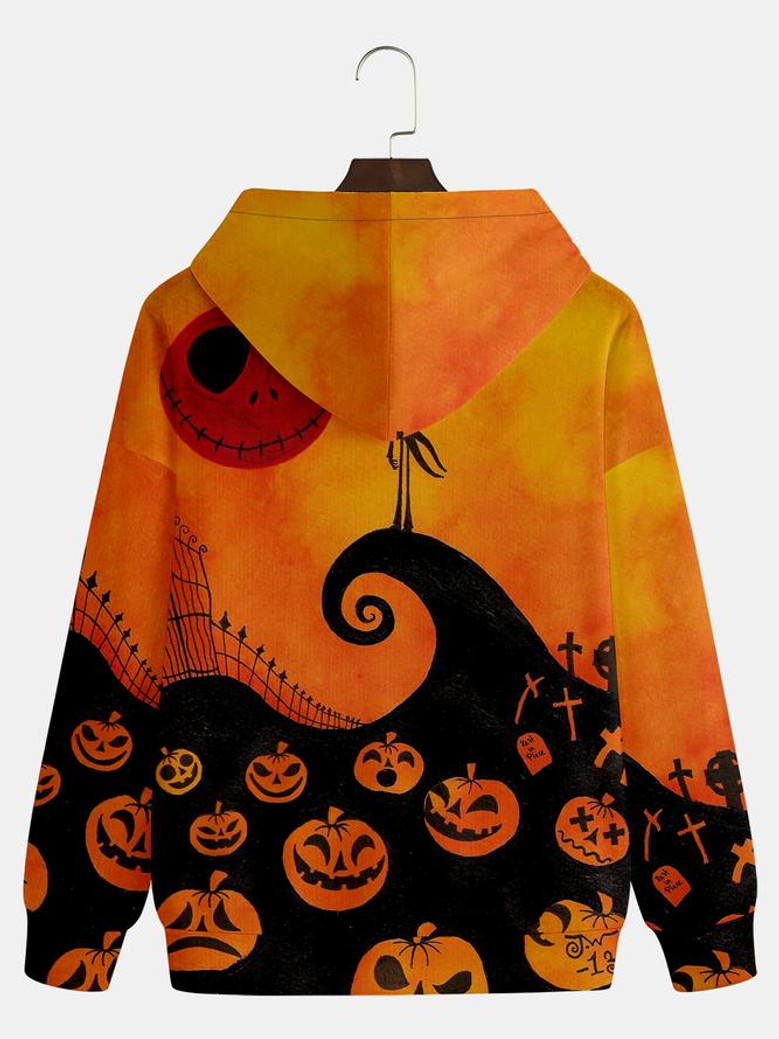 Men's Black Halloween Hoodie Graphic Print Fashion Hooded Long Sleeve Sweatshirt