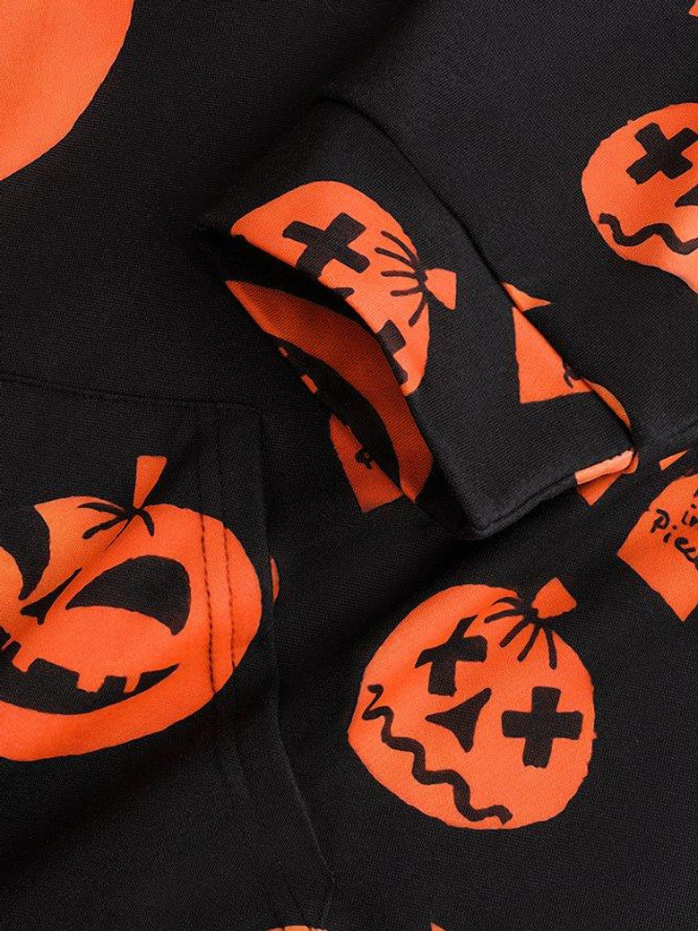 Men's Black Halloween Hoodie Graphic Print Fashion Hooded Long Sleeve Sweatshirt