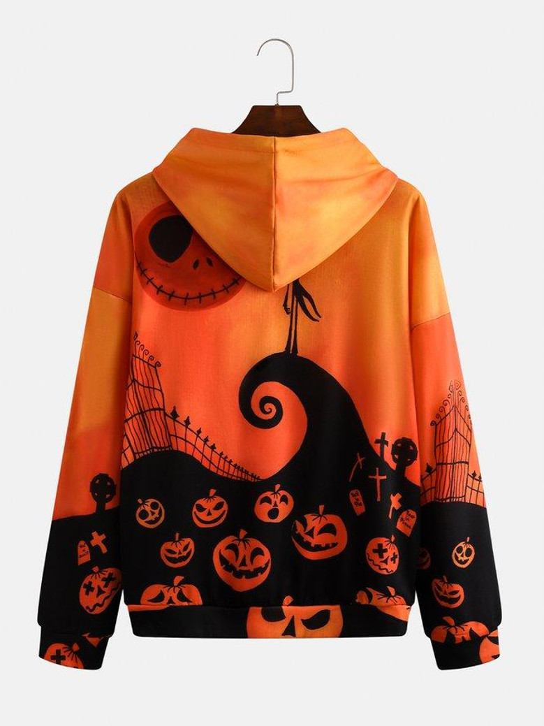 Men's Black Halloween Hoodie Graphic Print Fashion Hooded Long Sleeve Sweatshirt