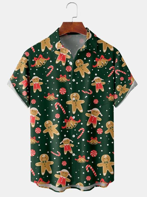 Men's New Christmas Print Casual Breathable Hawaiian Short Sleeve Shirt Christmas Gift