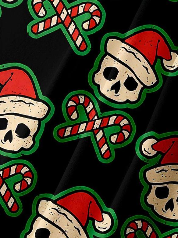 Men's New Christmas Skull Print Casual Breathable Hawaiian Short Sleeve Shirt Christmas Gift