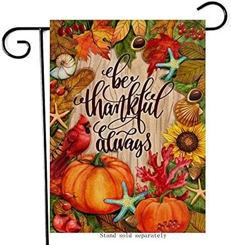 Be Thankful Always Cardinal Pumpkin Home Decorative Garden Flag, Nautical House Yard Fall Thanksgiving Sunflower Outside Decor, Coastal Autumn Red Bird Outdoor Small Burlap Decoration 12 X 18