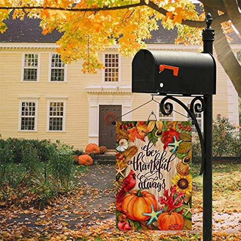 Be Thankful Always Cardinal Pumpkin Home Decorative Garden Flag, Nautical House Yard Fall Thanksgiving Sunflower Outside Decor, Coastal Autumn Red Bird Outdoor Small Burlap Decoration 12 X 18