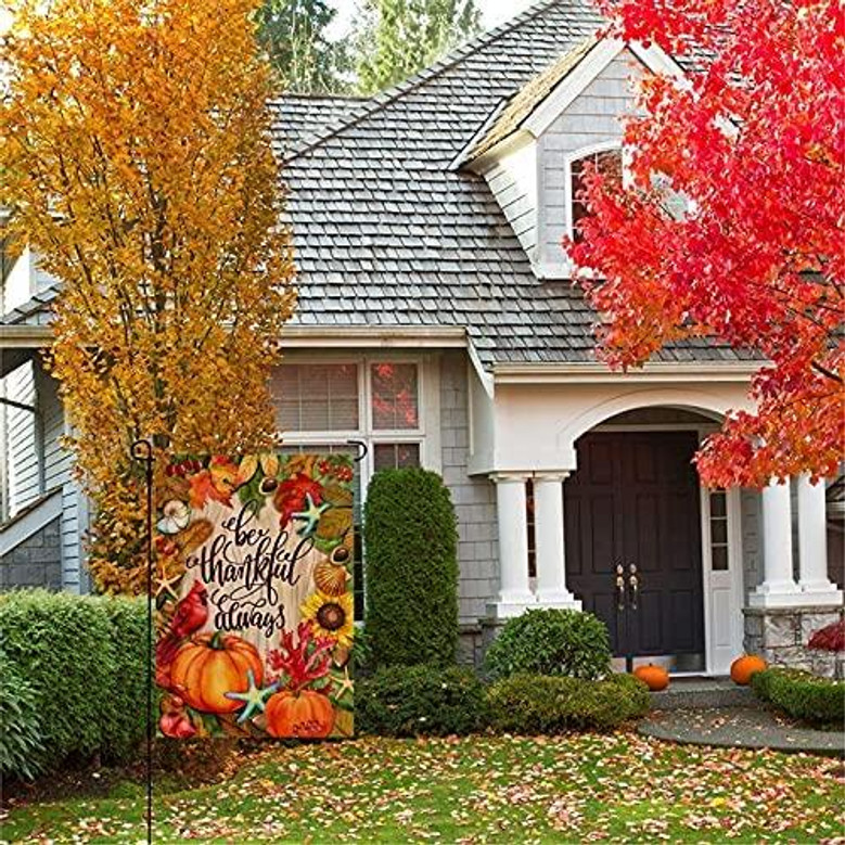 Be Thankful Always Cardinal Pumpkin Home Decorative Garden Flag, Nautical House Yard Fall Thanksgiving Sunflower Outside Decor, Coastal Autumn Red Bird Outdoor Small Burlap Decoration 12 X 18