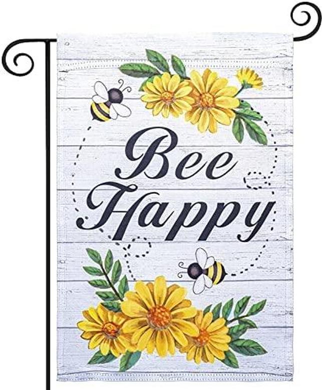 Bee Happy Spring Garden Flag, Spring Summer Decor With Daisy, Vertical Double Sided Seasonal Yard Flag, Outdoor Indoor Patio Decorative Flag, 12x18 Inch