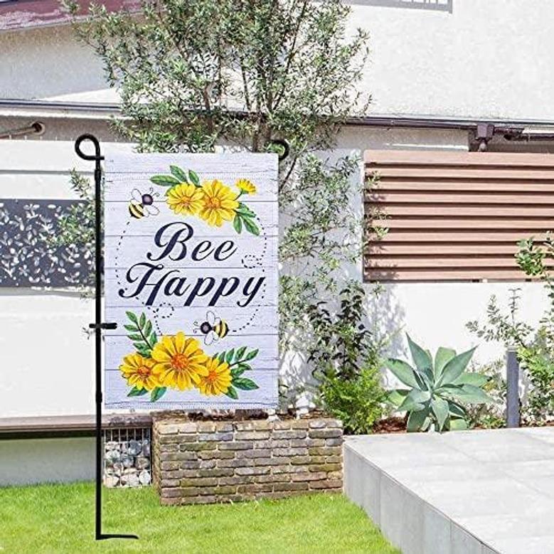 Bee Happy Spring Garden Flag, Spring Summer Decor With Daisy, Vertical Double Sided Seasonal Yard Flag, Outdoor Indoor Patio Decorative Flag, 12x18 Inch
