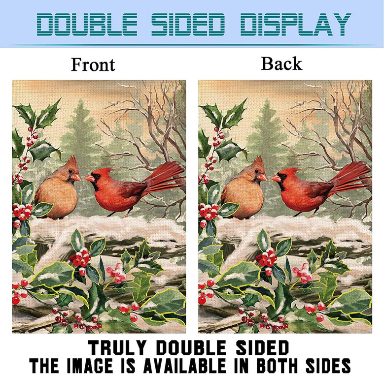 Christmas Garden Flag, Double Sided Rustic Bird Cardinal Holly Berry Branches Snow House Flags Welcome Winter Holiday New Year Porch Sign For Home Lawn Outdoor Decor