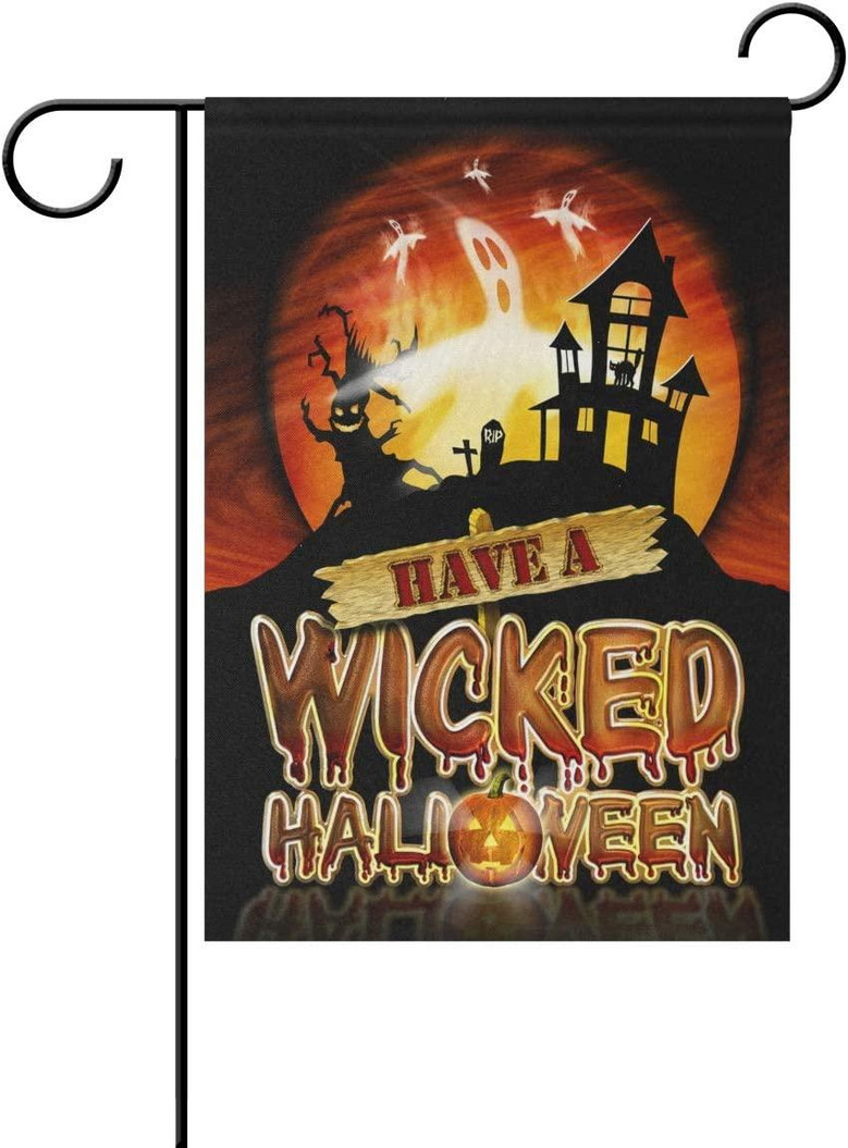 Double Sided Halloween Horror Night Castle And Cat House Garden Flag Banner For Anniversary Family Garden Decor Halloween Gift Idea