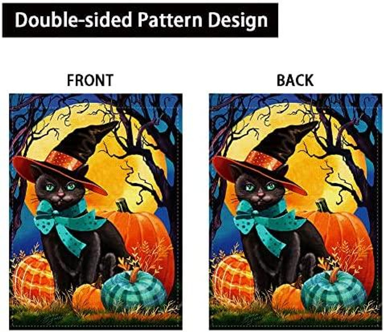 Halloween Black Cat Garden Flag Vertical Double Sided, Fall Pumpkin Halloween Yard Outdoor Decoration