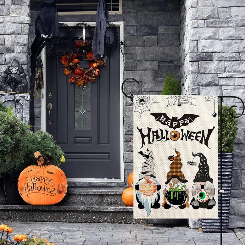 Halloween Garden Flag Double Sided 12x18 Inch, Welcome Vampire Gnomes Small Halloween Flags Double Sided, Halloween Flags For Home Outside Yard Farmhouse Porch Decor Outdoor Halloween Decoration