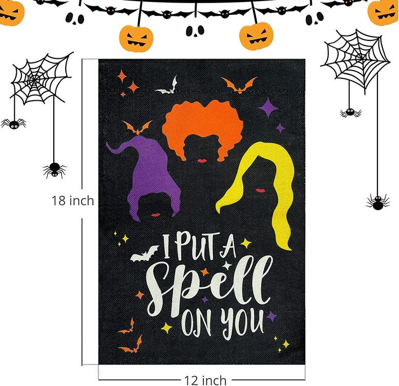 Halloween Garden Flag I Put A Spell On You Double Sided Vertical 12 X 18 Inch Spooky Rustic Farmhouse Decor For Outdoor Holiday Yard Flags Decorations
