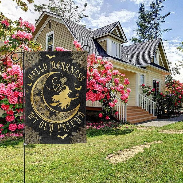 Halloween Garden Flags 12x18in Double Sided Hello Darkness My Old Friend, Witchcraft Small Seasonal Garden Flags For Farmhouse Outside