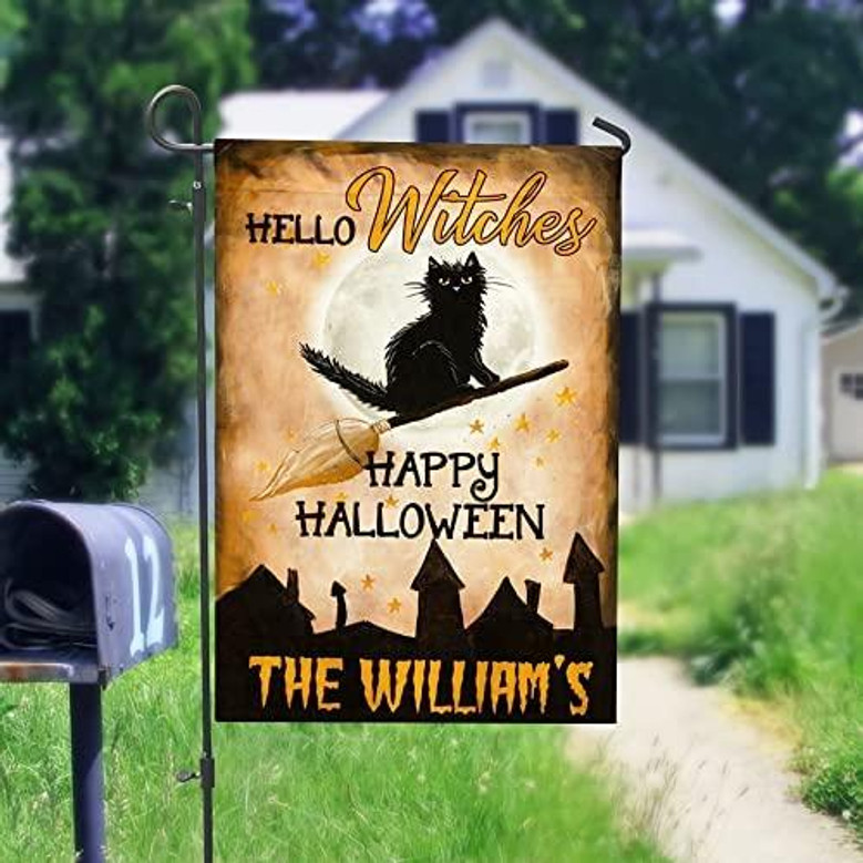 Halloween Hello Witches Black Cat Flag Halloween House Garden Flag Halloween Flag Home Decoration Gift For Family Friend Halloween House Banner