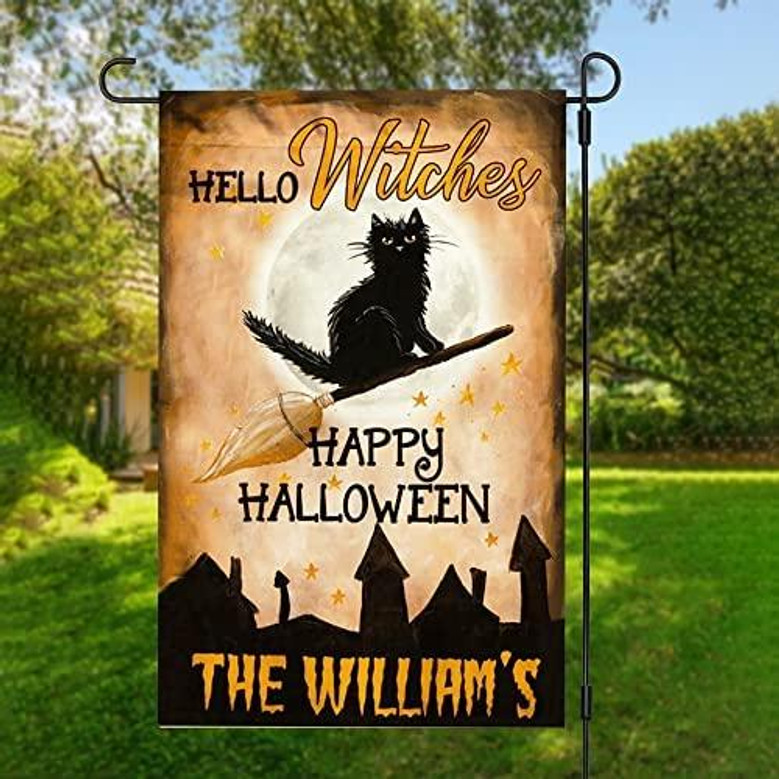 Halloween Hello Witches Black Cat Flag Halloween House Garden Flag Halloween Flag Home Decoration Gift For Family Friend Halloween House Banner