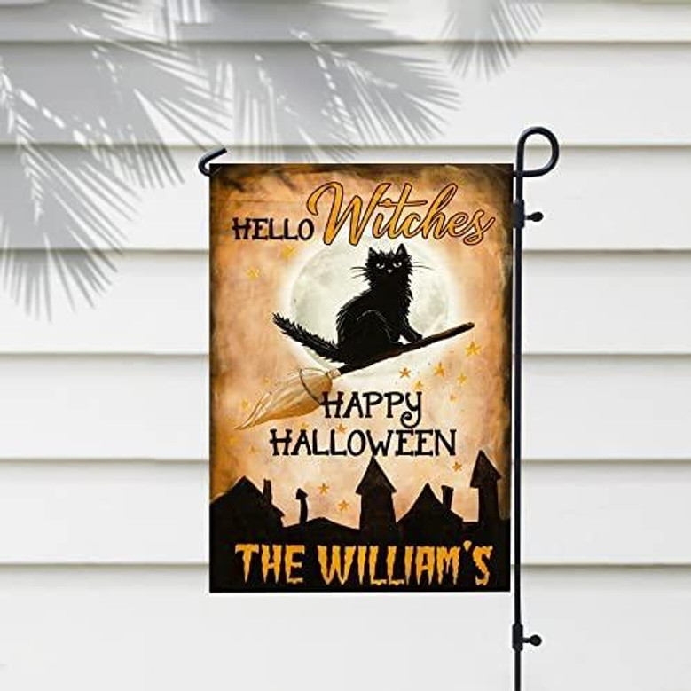 Halloween Hello Witches Black Cat Flag Halloween House Garden Flag Halloween Flag Home Decoration Gift For Family Friend Halloween House Banner