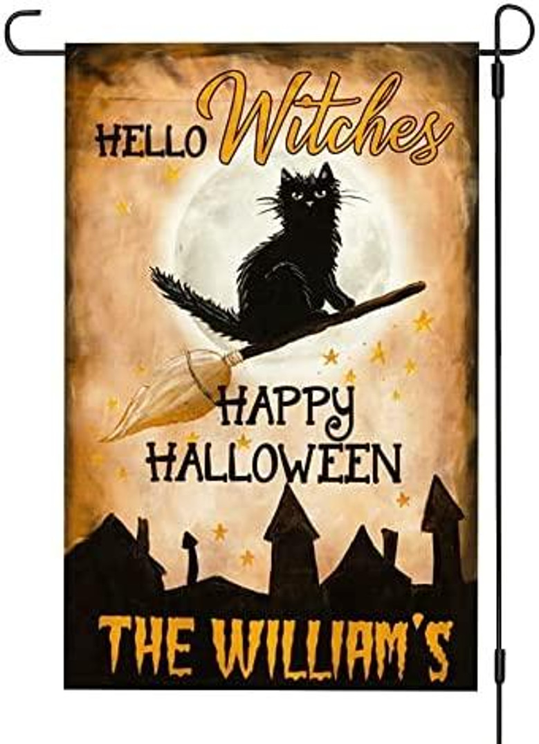Halloween Hello Witches Black Cat Flag Halloween House Garden Flag Halloween Flag Home Decoration Gift For Family Friend Halloween House Banner