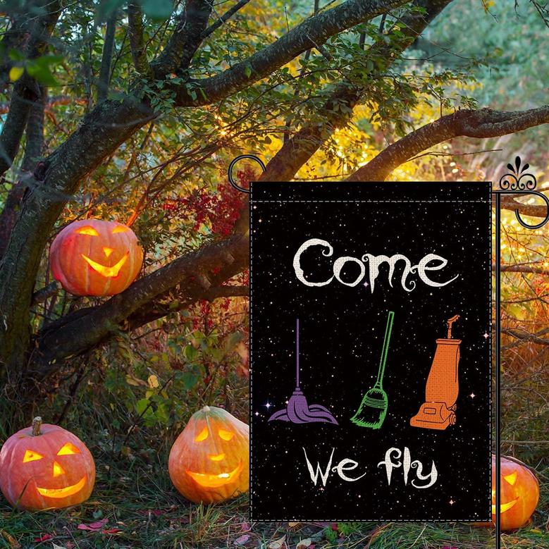 Halloween Hocus Pocus Witch Garden Flag Come We Fly Witches Vertical Double Sided 12 X 18 Inch Outdoor Decorations Farmhouse Flags Fall Yard Decor