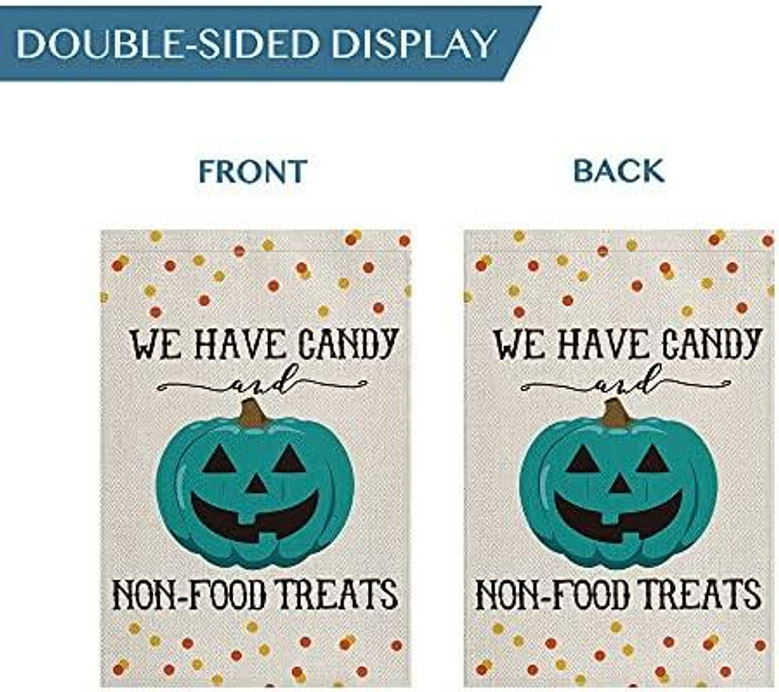 Halloween Teal Pumpkin Jack-o'-lantern Garden Flag Vertical Double Sided, We Have Candy Non-food Treats Available Here Yard Outdoor Decoration Halloween Teal Pumpkin Jack-o'-lantern Garden Flag Vertical Double Sided, We Have Candy Non-food Treats Available Here Yard Outdoor Decoration