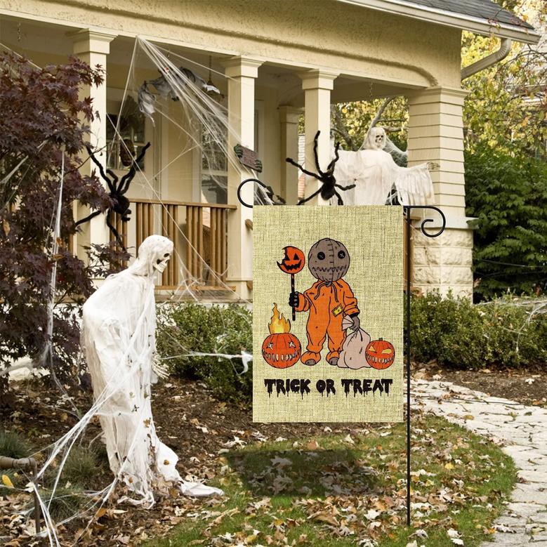 Halloween trick or treat garden flag, Halloween Pumpkin Man Horror Classic Trick or treat Yard Decoration Garden Double Sided Yard Flag Party Theme Decoration Anniversary Or Birthday Gift For Family And Friend