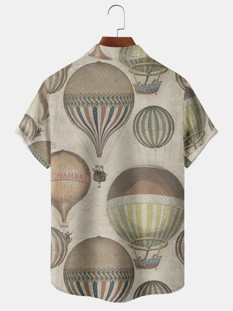 Men's Hot Air Balloon Graphic Print Short Sleeve Shirt | Seseable UK