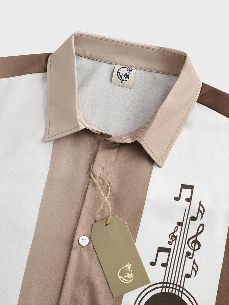 Men's Musical Guitar Element Graphic Print Short Sleeve Shirt