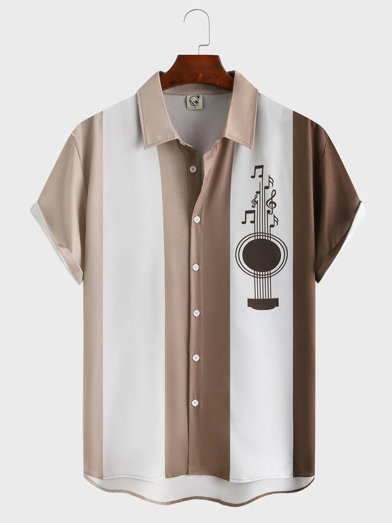 Men's Musical Guitar Element Graphic Print Short Sleeve Shirt