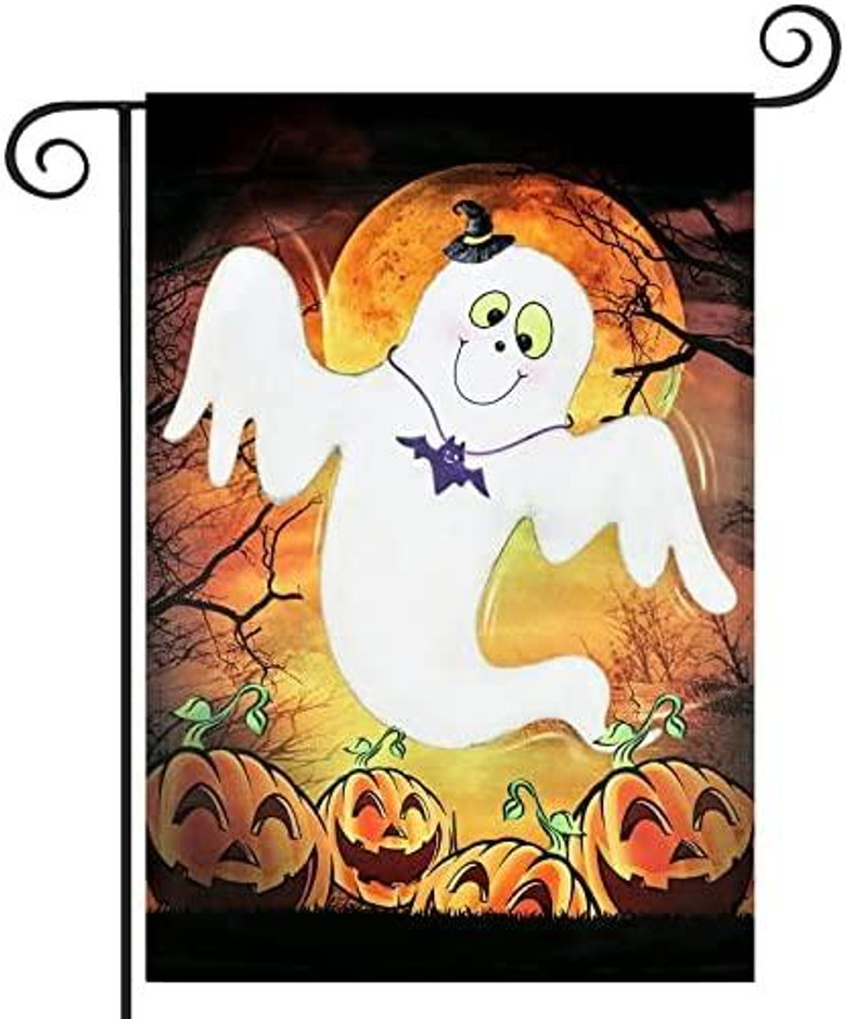 Spooky Ghost Halloween Garden Flag, Vertical Double Sided Cute Yard Flag, Halloween Decorations Outdoor, Rustic Farmhouse Decor For Seasonal Holiday