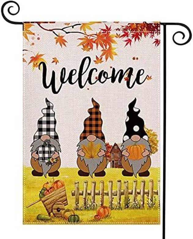 Fall Welcome Thanksgiving Flag Gnomes Buffalo Plaid Pumpkin Vertical Double Sized Broom Autumn Flag For Farmhouse Home Outdoor Decoration