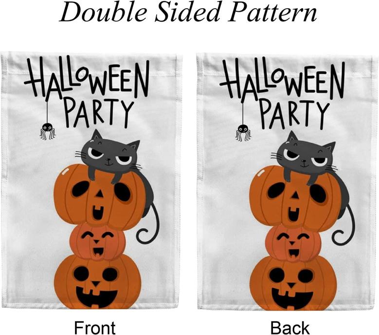 Garden Flag Cat Pumpkin Halloween Spider House Flags Hello Welcome Home Yard Banner For Outside Flower Pot Double Side Print 12 X 18 Inch