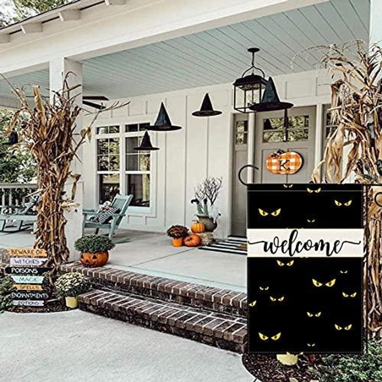 Halloween Garden Flag Black Cat Welcome Garden Flag Vertical Double Sized, Pet Lovers Halloween Yard Outdoor Decoration
