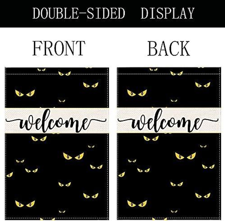 Halloween Garden Flag Black Cat Welcome Garden Flag Vertical Double Sized, Pet Lovers Halloween Yard Outdoor Decoration