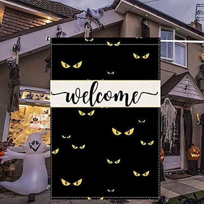 Halloween Garden Flag Black Cat Welcome Garden Flag Vertical Double Sized, Pet Lovers Halloween Yard Outdoor Decoration