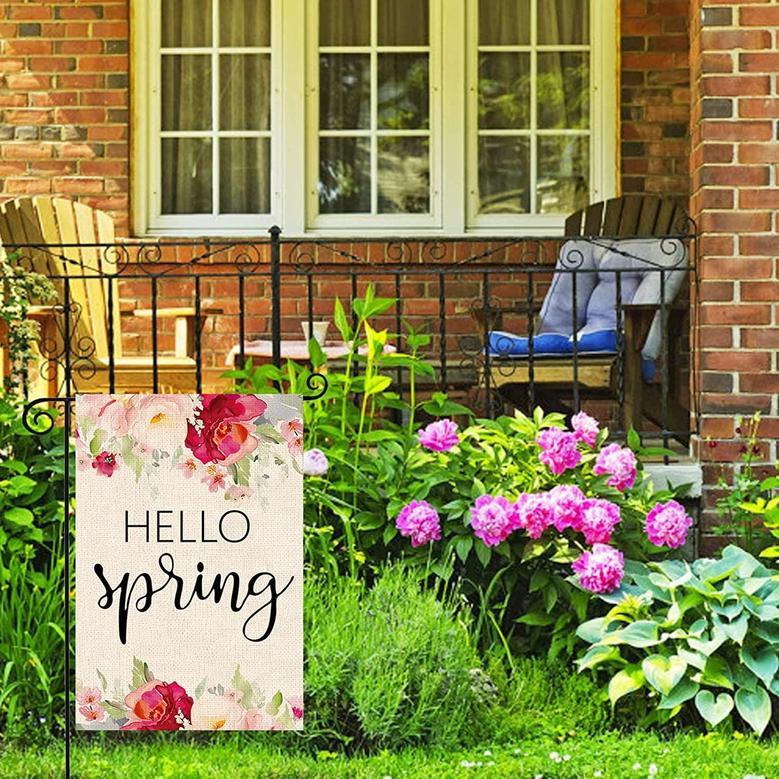 Hello Spring Flower Garden Flag Spring Summer Vertical Double Sided Floral Decor Yard Flag For Seasonal Holiday Outdoor Farmhouse Decorations