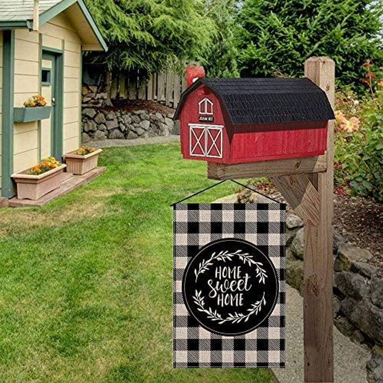 Outdoor Welcome Sign Sweet Home Spring Welcome Garden Flag, Black And White Buffalo Plaid Flag Decor For Rustic Farmhouse Yard Patio Lawn Porch, Flag With Double Sided Print