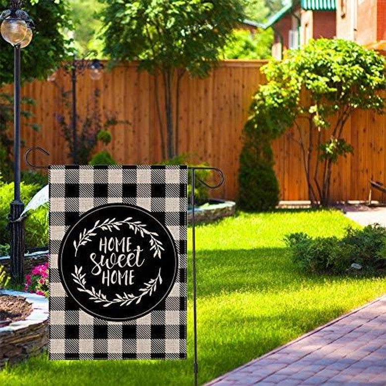 Outdoor Welcome Sign Sweet Home Spring Welcome Garden Flag, Black And White Buffalo Plaid Flag Decor For Rustic Farmhouse Yard Patio Lawn Porch, Flag With Double Sided Print