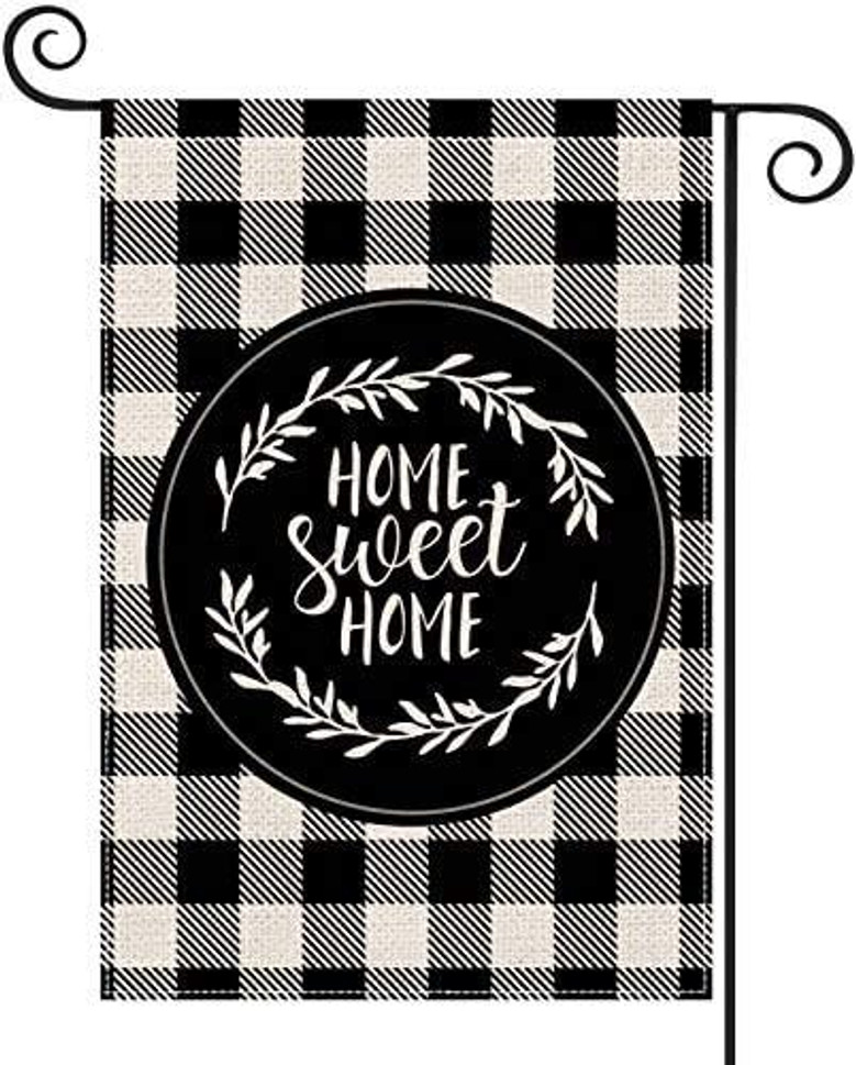 Outdoor Welcome Sign Sweet Home Spring Welcome Garden Flag, Black And White Buffalo Plaid Flag Decor For Rustic Farmhouse Yard Patio Lawn Porch, Flag With Double Sided Print