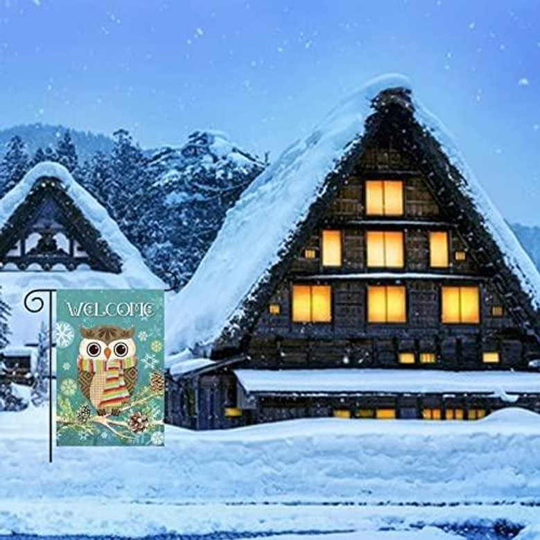 Owl Winter Garden Flag For Outdoors Winter Yard Flag 12x18 Inch Cute Owl Christmas Garden Flag Winter Seasonal Flag