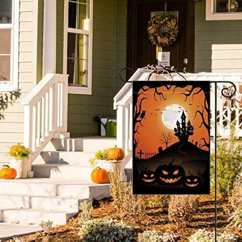 Scary Night Halloween Flags, Owl Bat Castle Pumpkin Decorations Double Sided Fall Garden Flag, Patio Yard Halloween Decorations Outdoor