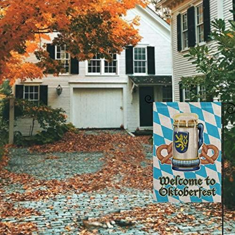 Welcome To Oktoberfest Bavaria Beer Mug Pretzel Garden Flag Vertical Double Sided, Celebration Yard Outdoor Decoration