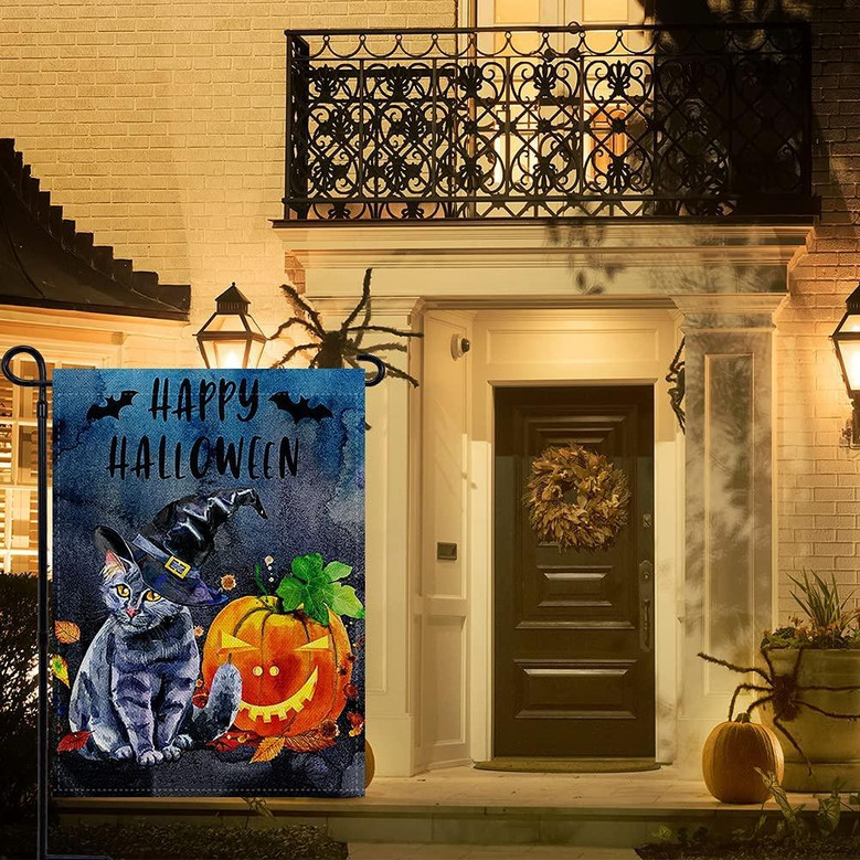 Black Cat Halloween Garden Flag Vertical Double Sized, Pumpkin Bat Yard Holiday Farmhouse Outdoor Decoration