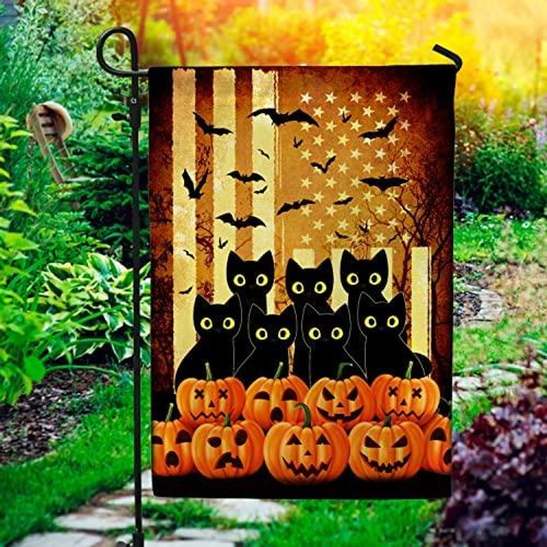 Black Cat And Pumpkin Halloween Decorative Garden Flag – Indoor Outdoor Flag