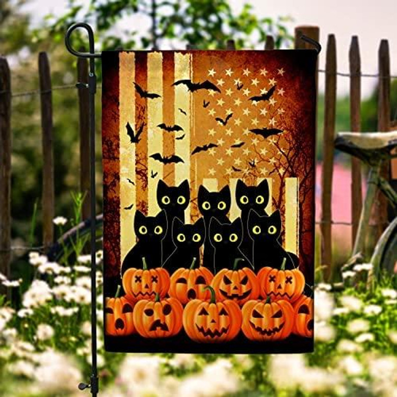Black Cat And Pumpkin Halloween Decorative Garden Flag – Indoor Outdoor Flag