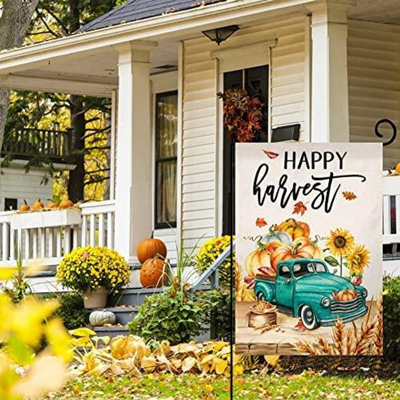 Fall Harvest Garden Flag 12x18 Vertical Double Sided Farm Pumpkin Sunflower Truck Autumn Thanksgiving Outside Decorations