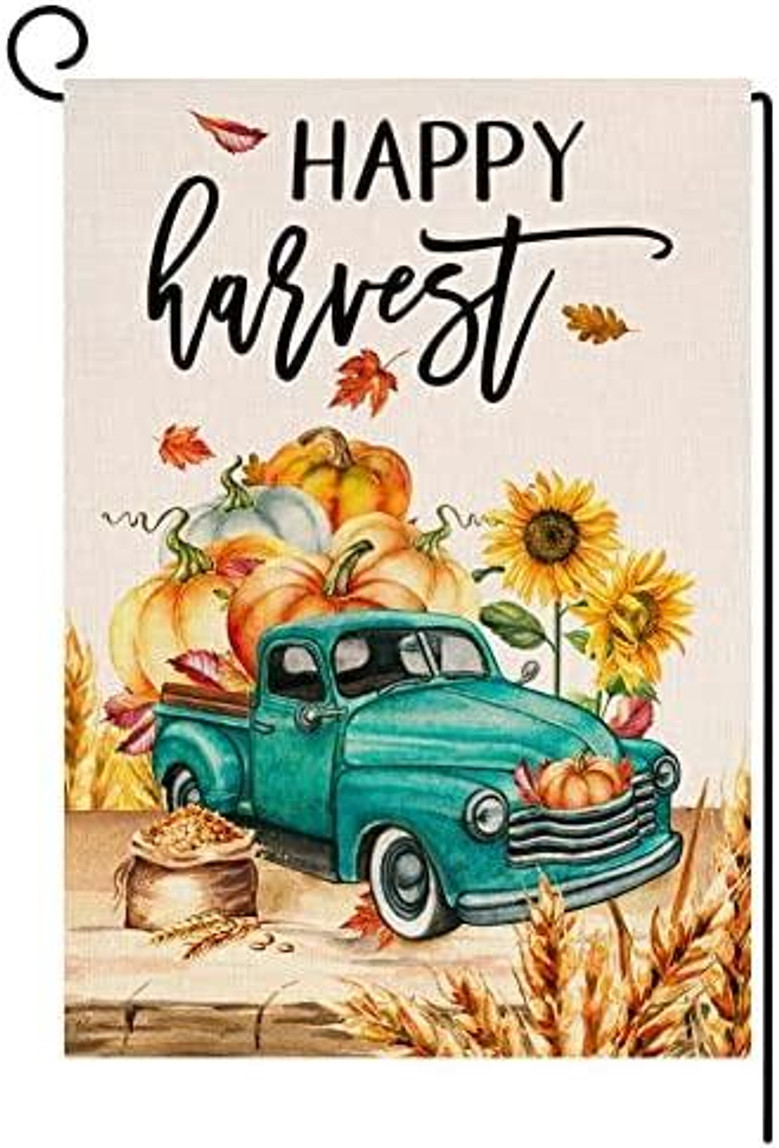 Fall Harvest Garden Flag 12x18 Vertical Double Sided Farm Pumpkin Sunflower Truck Autumn Thanksgiving Outside Decorations