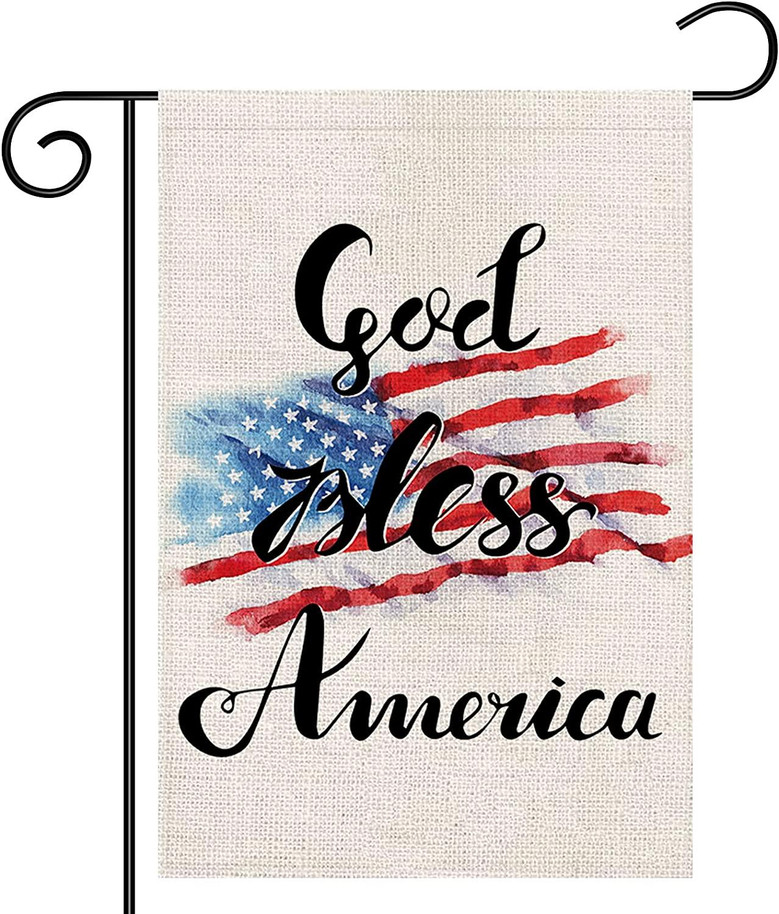 God Bless America Garden Flag, Buffalo Plaid Yard Flag, Double Sided Burlap Flag, Garden Banner, For Outdoor Yard Farmhouse Home Decor, Not Include Pole